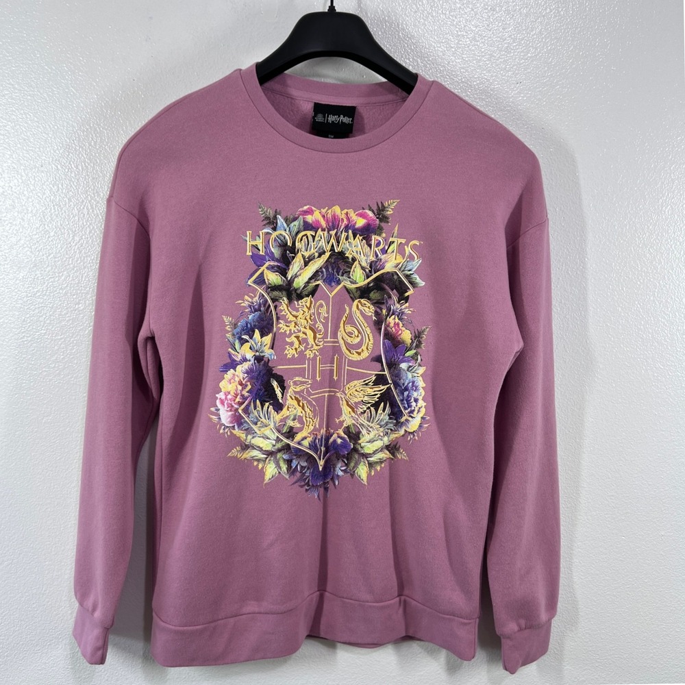 Harry Potter Hogwarts Floral Crest Mauve Purple Sweatshirt Wizarding World SM